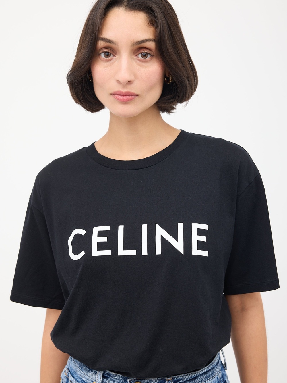 Celine Black Tee with White Logo